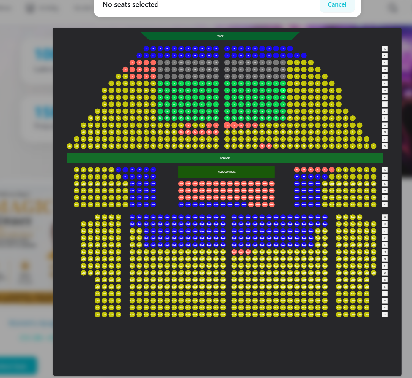 BG Events UK seat plan selection interface