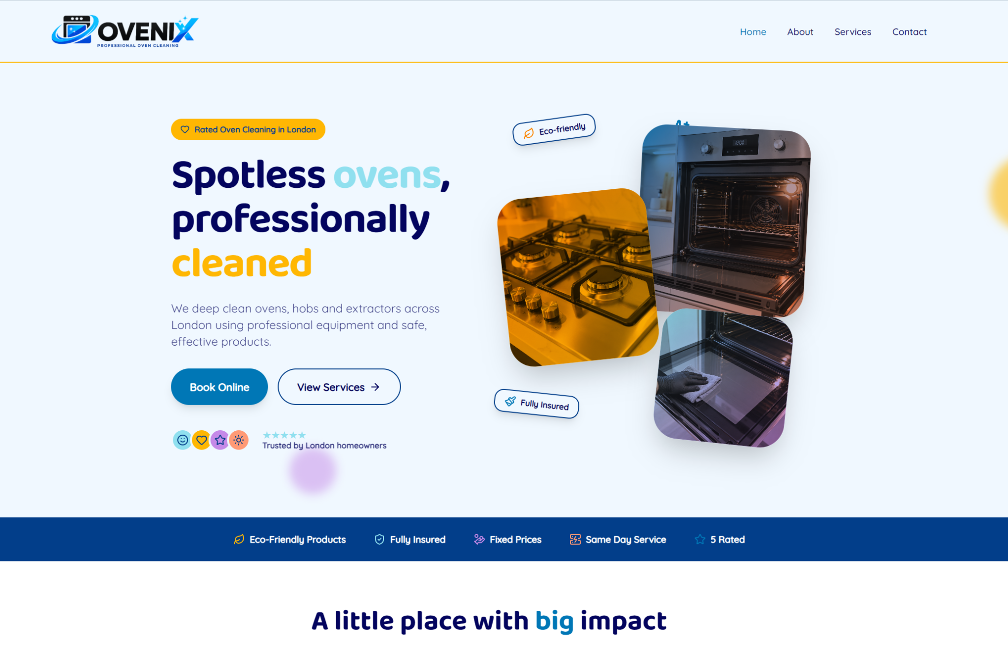 Ovenix oven cleaning website desktop view