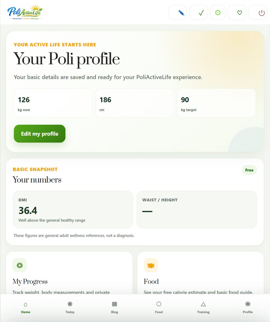 PoliActiveLife profile and wellness tracking app